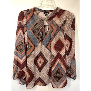 Alyx Women's Keyhole Bohemian Geometric Long Sleeve Blouse Multicolor Size Large
